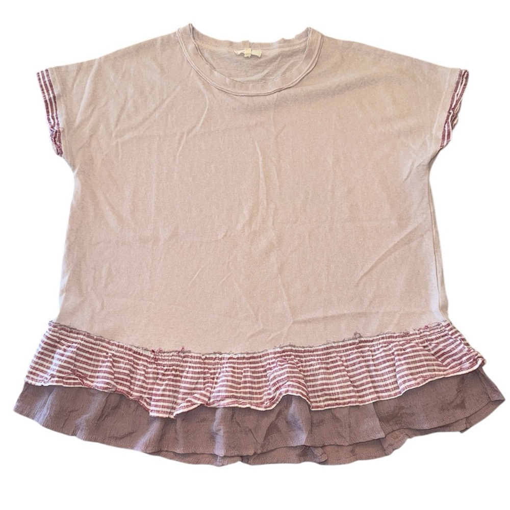 Easel Light Purple Short Sleeve Ruffle Detail T-Shirt S